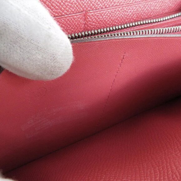 Auth HERMES AZAP LONG Zip Around long wallet Pink red leather s0483a - Picture 9 of 10